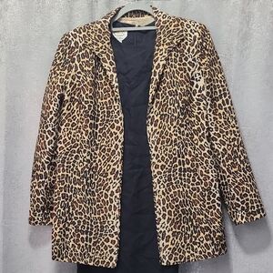 Vtg Silk Leopard Print Blazer Size 10 Pockets‎ Mobster Wife Classic